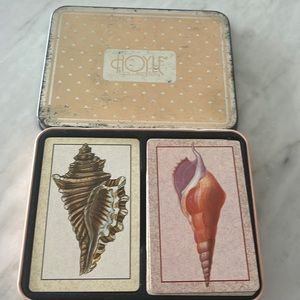 Vintage Hoyle shell set of 2 playing cards in tin box